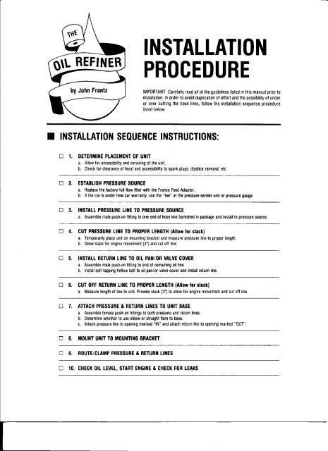 Installation procedures